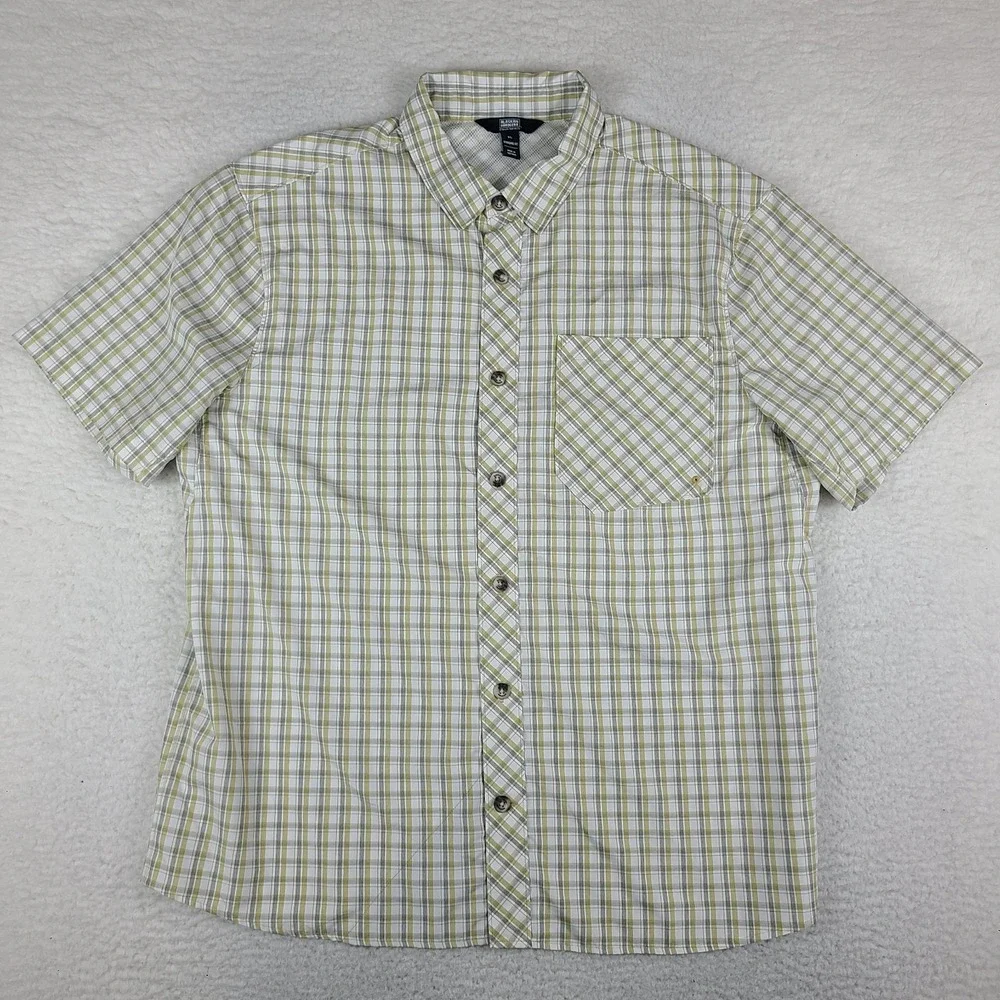 Alaskan Hardgear Duluth Shirt Mens XL Beige Gray Plaid Standard Fit Outdoor Vent